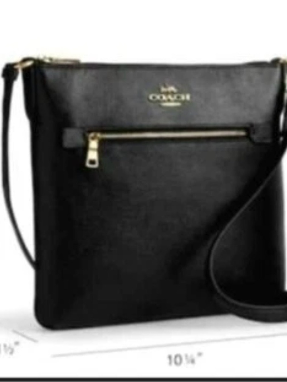 Coach Black Leather File Bag Crossbody with Gold Hardware Accents